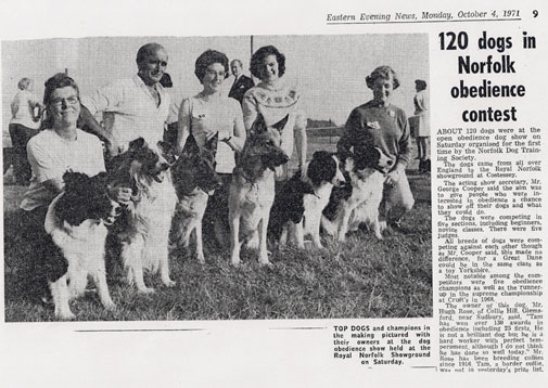 Newspaper clipping from 4 October 1921 - 120 Dogs in Norfolk obedience contest